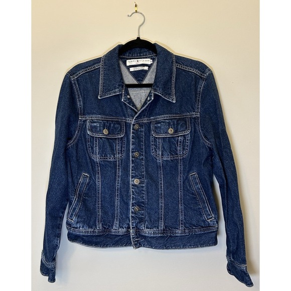 Vintage Tommy Hilfiger 2000's Denim Distressed Jean Jacket Coat Womens Size XL - Picture 1 of 7
